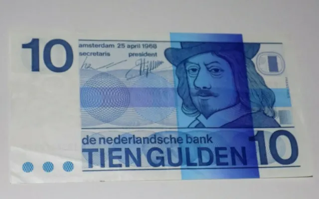 NETHERLANDS 1968 TEN GULDEN FRANS HALS Dutch Tien 10 Note Currency Banknote