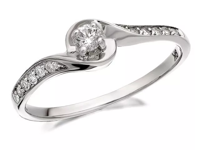 F.Hinds Womens Jewellery 9ct White Gold Diamond Twist Engagement Ring - 20pts