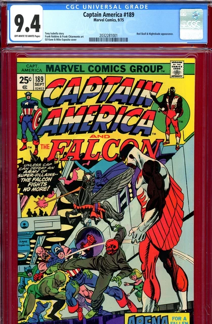 Captain America #189 CGC GRADED 9.4 - Red Skull c/s - 3rd highest graded- Kane-c