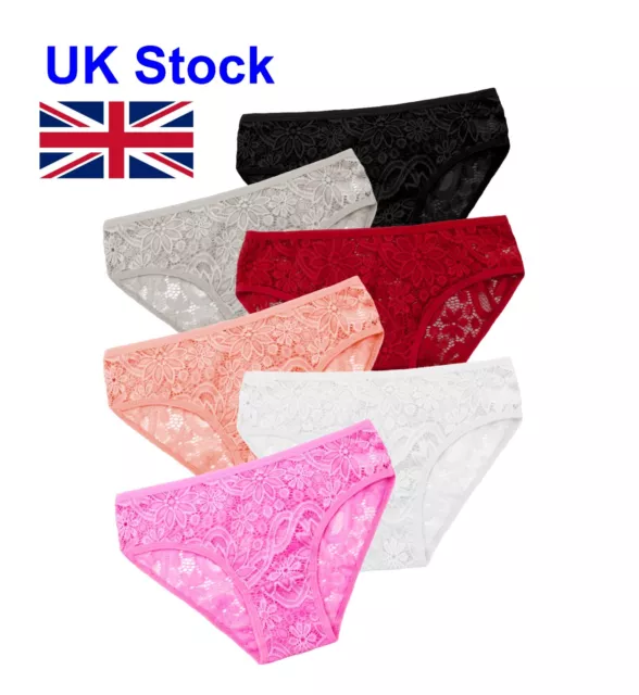 6 Pack Womens Ladies Lace and Cotton Knickers Underwear Sexy Briefs Panties