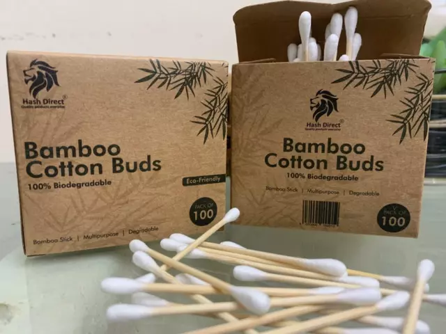 200 Bamboo Cotton Buds Wood Natural Biodegradable Cotton Swabs Qtips Ear Buds