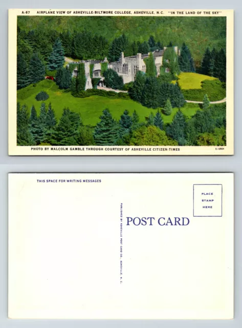 Airplane View Asheville-Biltmore College North Carolina Postcard Linen Unposted