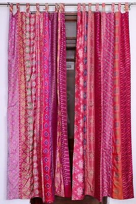 Indian Sari Patchwork Curtain Drape Window Decor Silk Sari Pink Color Curtain