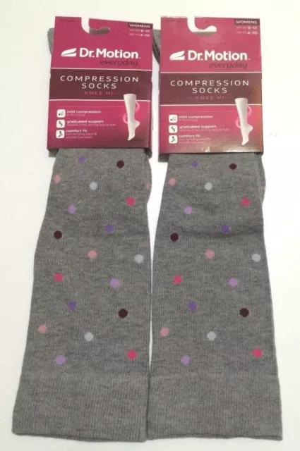 Dr. Motion Mild Compression 8-15mmHg Knee-Hi Women's Socks, 2 Pairs (Grey Htr)