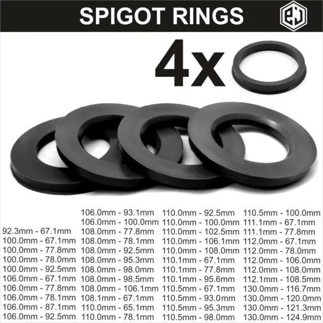 Spigot Rings SET OF 4 Alloy Wheel Hub Centric Spacer BIG sizes to choose from 46