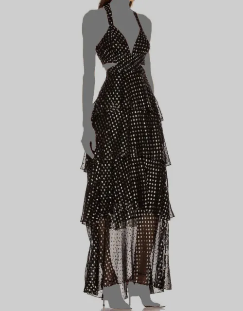 $795 A.L.C. Women's Black Lita Silk-blend Metallic Dot Print Tiered Dress Size 2