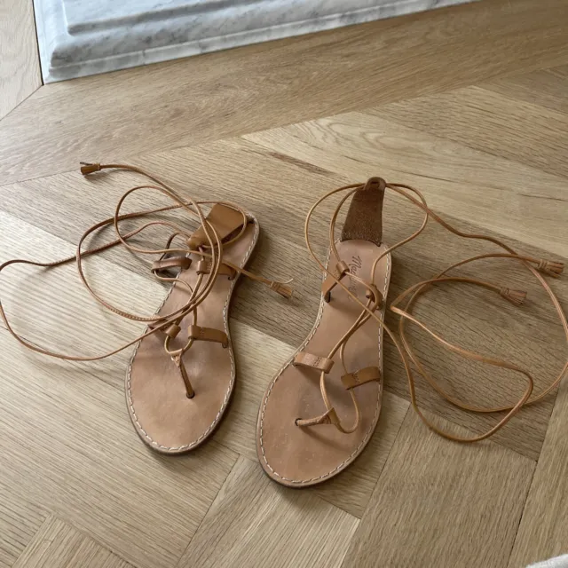 Madewell Wrap Around Ankle Tan Sandals Size 6.5 100% Leather