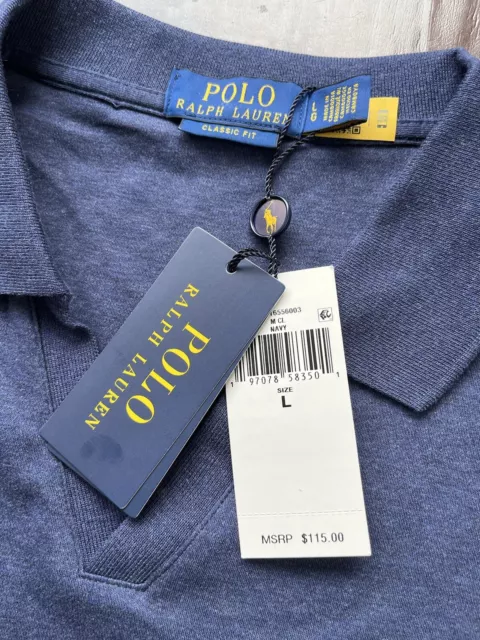 POLO RALPH LAUREN Classic Fit Men's Polo Shirt - Size L, Navy Blue ...