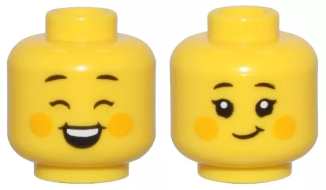 Lego New Yellow Minifig Head Orange Cheek Spots Dual Closed Eyes / Smile 25-6