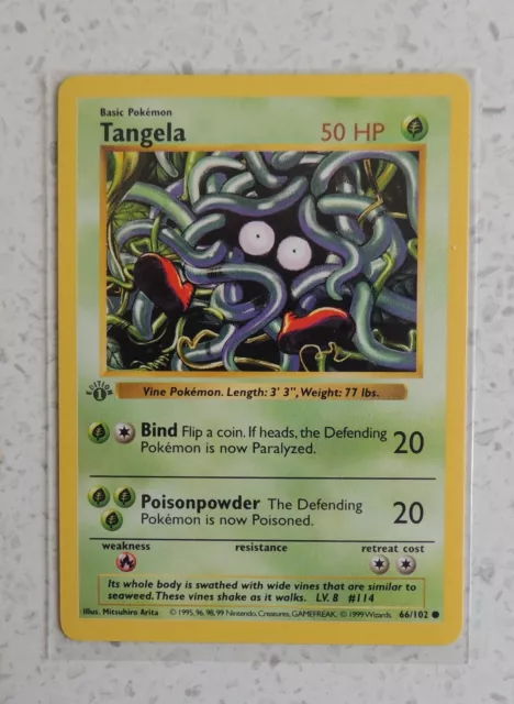 MINT Tangela 1st Edition 66/102 Shadowless Base Set Pokemon Card WOTC 1999 TCG