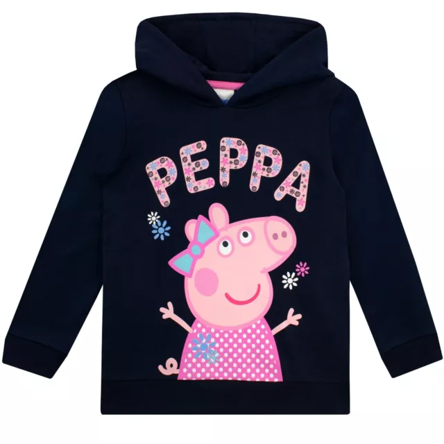 Peppa Pig Hoodie Kids Girls 18 24 Months 2 3 4 5 6 7 Years Black Hooded Floral