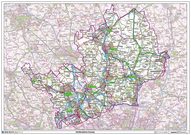 HERTFORDSHIRE CEREMONIAL COUNTY Map - County Map of Hertfordshire £24. ...