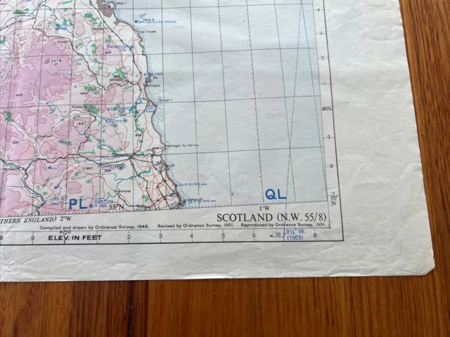 Vintage 1951 RAF Map / Aeronautical Chart Of Scotland 3