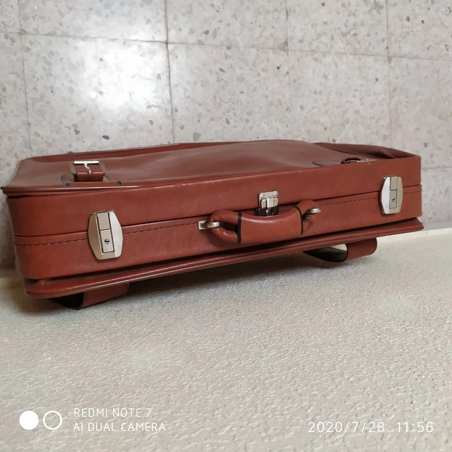 Valise En Cuir Vintage - Années 1970/1980 - Made In RDA (Allemagne De L'Est) - Occasion