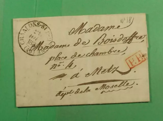DR WHO 1835 FRANCE STAMPLESS F/L CHALONS SUR MARNE TO METZ j25961