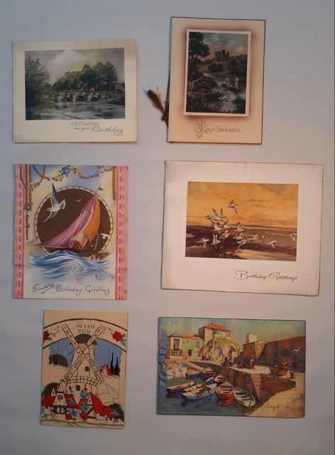 Vintage 1940s/1950s (Used) Birthday Cards x 6. ON LAND & WATER Theme. Graphics