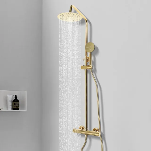 Duschset Duschsystem Duscharmatur Thermostat Regendusche Gold mit Handbrause Bad