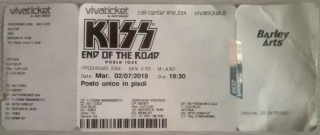 Kiss - End Of The Road Tour San Siro, Milano (Italy) 02/07/2019 Biglietto Ticket