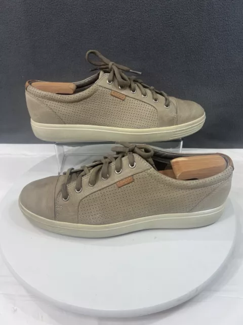 ECCO SOFT 7 Leather Perforated Sneakers Shoes Comfort Casual Tan Men’s ...