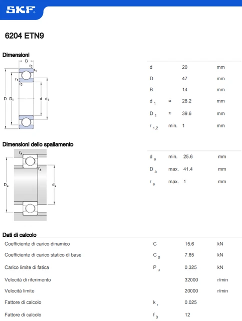 Cuscinetto 6204 TN9 C4 20x47x14 Motron Thunder 50