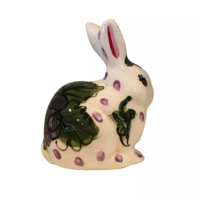 Vicki Carroll Small Bunny Rabbit Grape Design Hand Painted Signed 1995 FLAWED