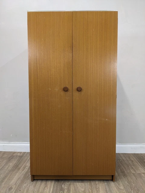 WARDROBE Double Teak Vintage Retro Hanging Rail Castors Mid Century Modern