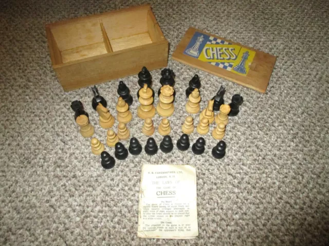 Chess Set Wooden Vintage HB Fairbrother Ltd London Complete Set Wooden Box