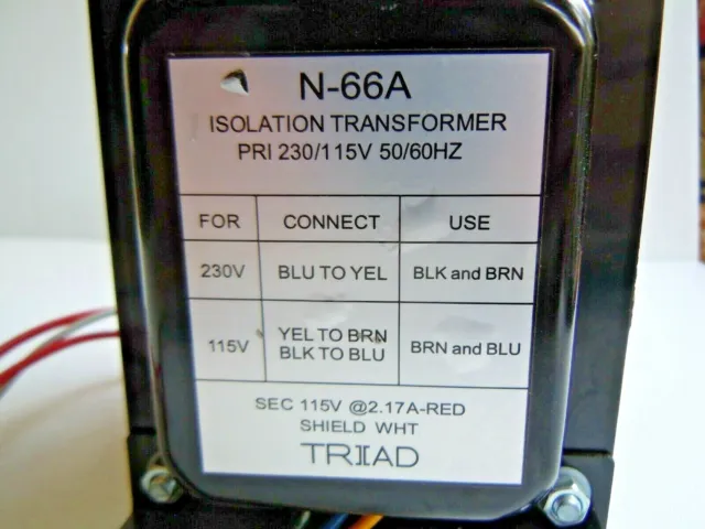 Triad N-66A  Isolation Transformer Pri 230/115Vac