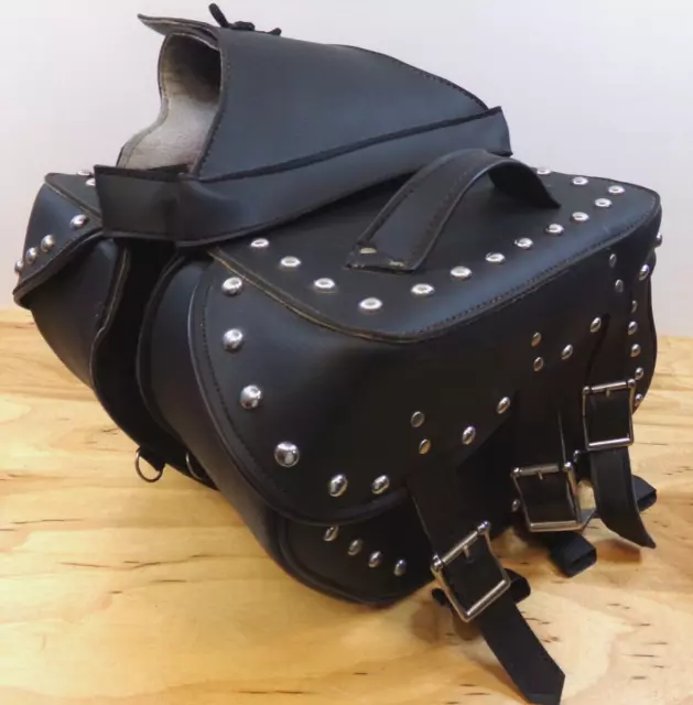 BLACK HARDCASE MOTORCYCLE Leather Saddle Bags with Chrome Studs $130.00 ...