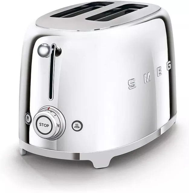 Smeg 2 Slice Toaster Extra Wide Slots Retro TSF01SSUK S/S with Chrome Finish