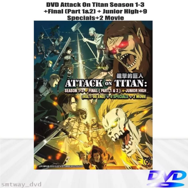 DVD Attack On Titan Season 1-3+Final (Part 1&2) + Junior High+9 Specials+2 Movie