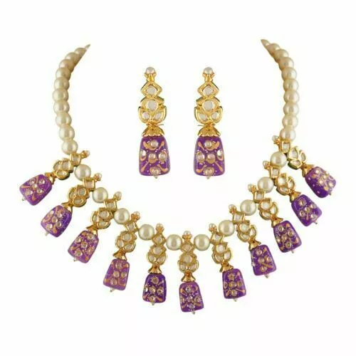 Indian Handmade Kundan Wedding Gold Plated Choker Bollywood Necklace Jewelry Set