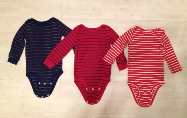 Lot of [3] Baby Toddler Boys CARTERS Striped Long Sleeve Bodysuits 12 Months