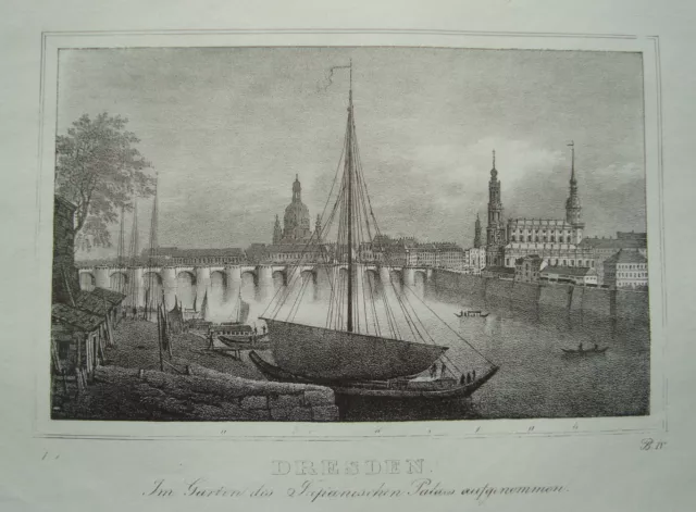 Dresden  Sachsen alte Lithographie aus Saxonia 1835-1841