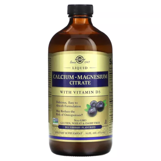 Solgar - Calcium Magnesium - Citratflüssigkeit Mit Vitamin D3 - Blaubeere - 473 Ml