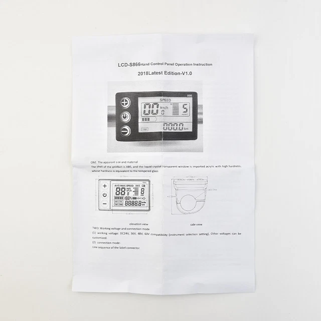 Electric-Bike S866 24V/36V/48V Waterproof Plug  LCD Display For E-Bike Scooter.