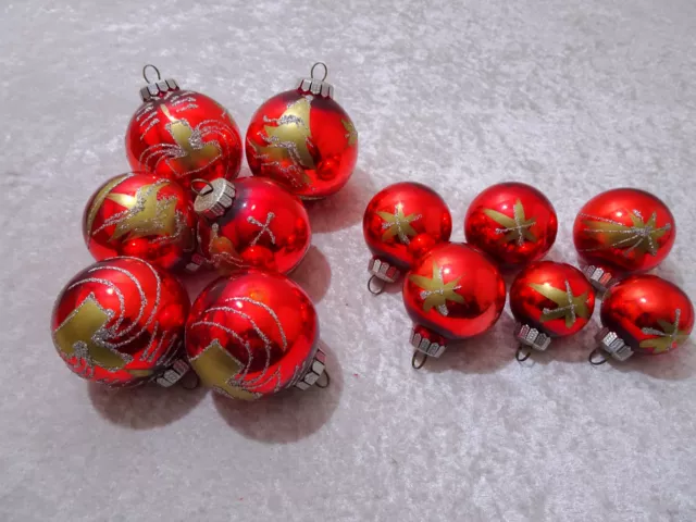 12 X Vidrio Adornos de Árbol de Navidad Bolas Brillo Pintado a Mano Vintage