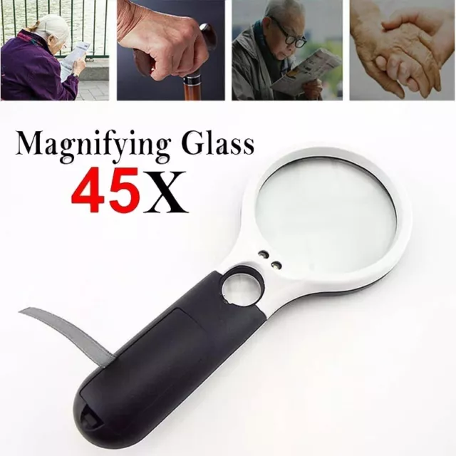 Handheld 45X 3X Magnifier Reading Magnifying Glass Jewelry Loupe With 3LED Light