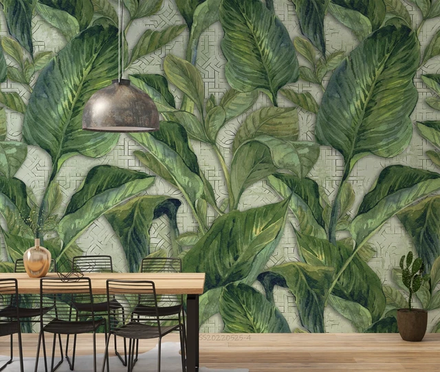 3D TROPICAL PLANT Green Leaf Wallpaper Wall Mural Peel and Stick ...
