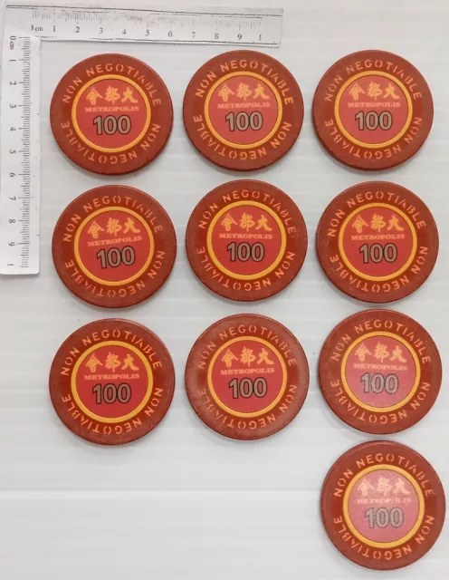 AOP China Gambling Ship Metropolis $100 vintage casino chips x10