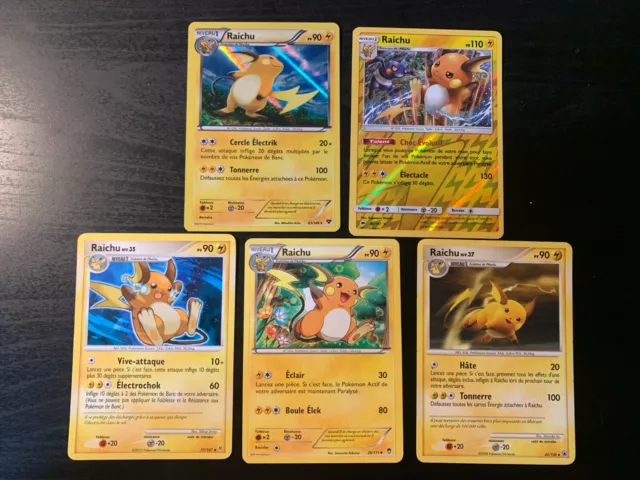 Lot 5 Cartes Pokémon Raichu dont Holo, Reverse Françaises