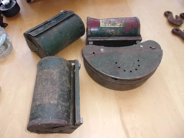 4 Vintage Fishing Bait Cans Worm Box Used