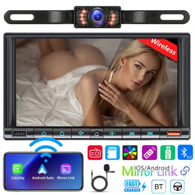 7" Double Din Car Stereo Apple/Android CarPlay Radio Touch Screen Bluetooth+CAM