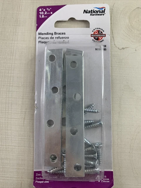 National Hardware Mending Braces w/Screws 4"x 5/8" Steel, Zinc Plated NEW