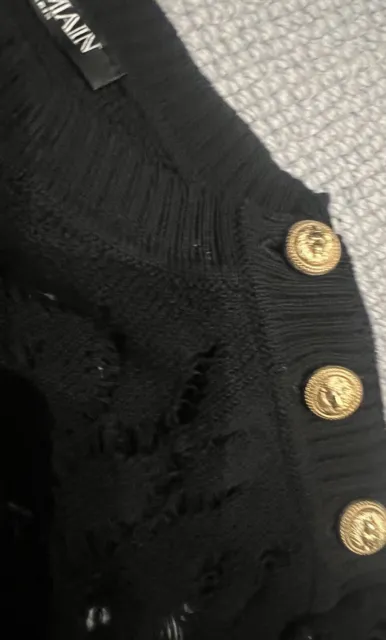 Balmain open-knit cotton jumper sweater w signature gold buttons in FR34 3