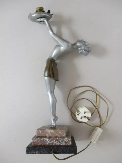 French Art Deco Antique Enrique Molins-Balleste Female Lady Figurine Lamp Light