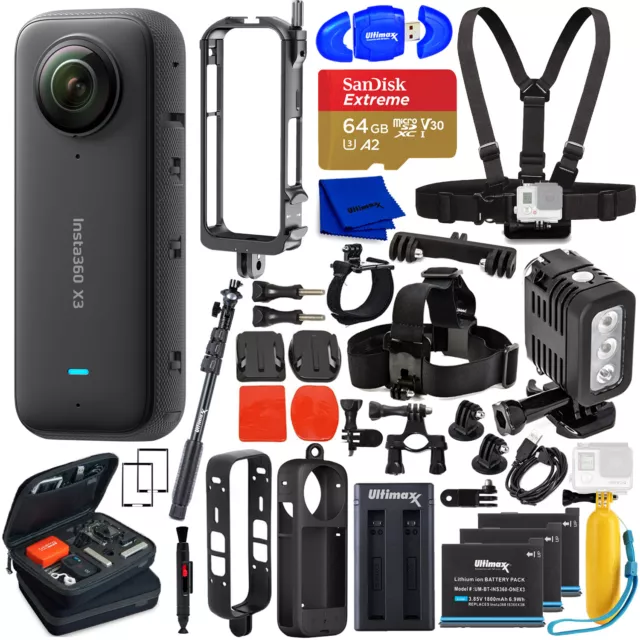 Insta360 X3 5.7K 360° Waterproof Touch Screen Action Camera - 25PC 64GB Bundle