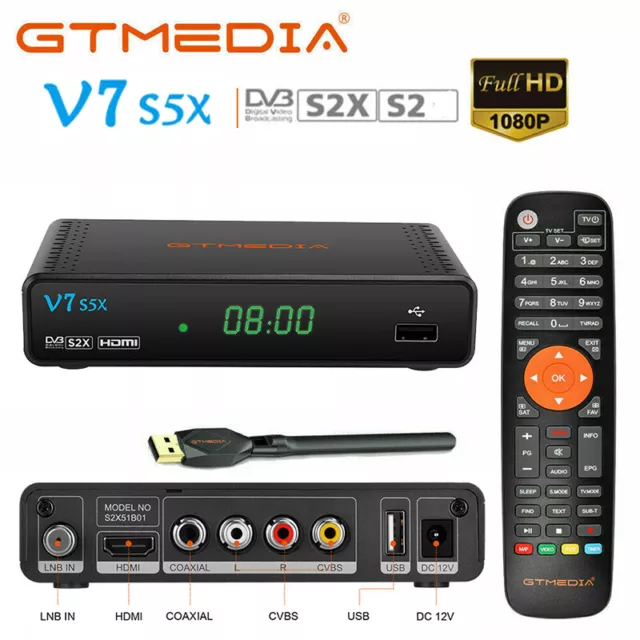 FTA DVB-S2/S2X Satellite Receiver HD 1080P Sat TV Box DVR HDMI+USB WiFi Youtube