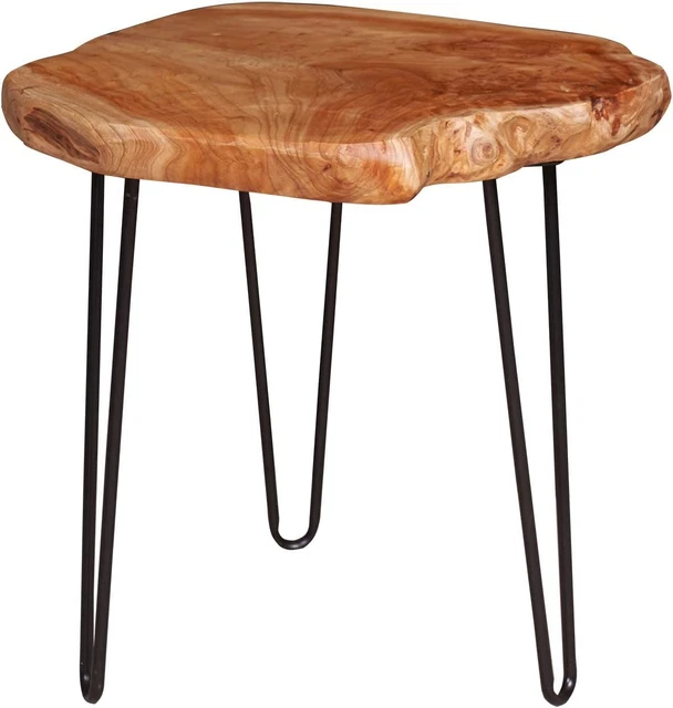 Natural Edge Side Table, Live Edge End Table with 3 Hairpin Legs, Nightstand Pla