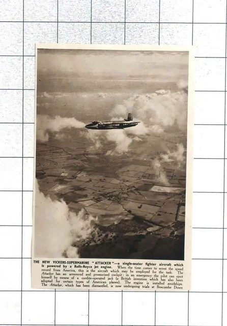 Vickers Fighter 1947 VICKERS SUPERMARINE “Attacker” Single-seat Fighter Aircraft ...